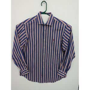 Polo Ralph Lauren VTG Regent Classic Fit Blue Red Striped Dress Shirt Mens XL 17
